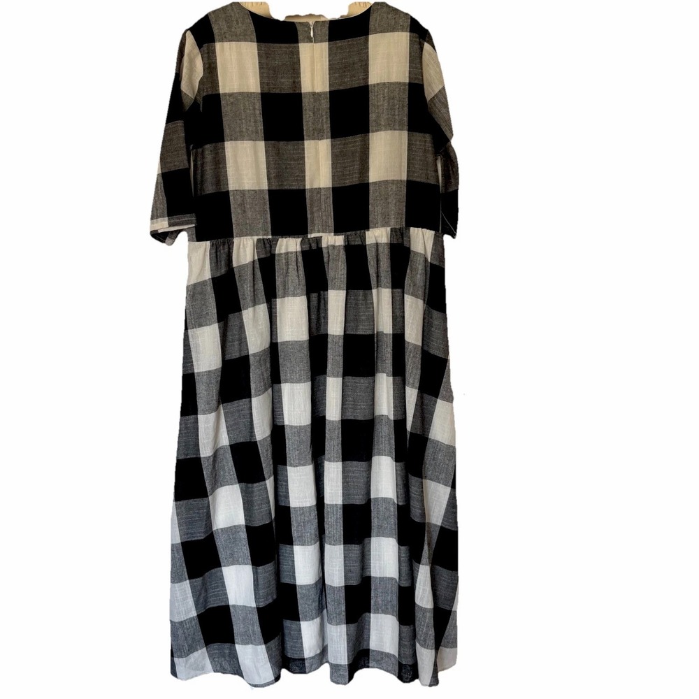 Roolee Maddie Buffalo Plaid Smock Dress Women's XXL Black &‎ White Peasant